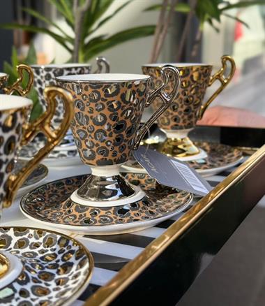  6lı Taliana Leopar Kahve Fincanı Seti 