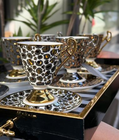  6lı Taliana Leopar Kahve Fincanı Seti 