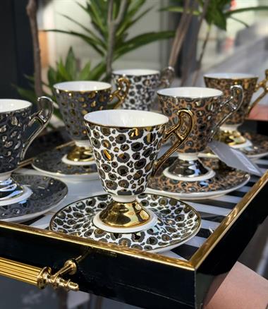  6lı Taliana Leopar Kahve Fincanı Seti 