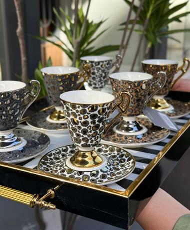  6lı Taliana Leopar Kahve Fincanı Seti 