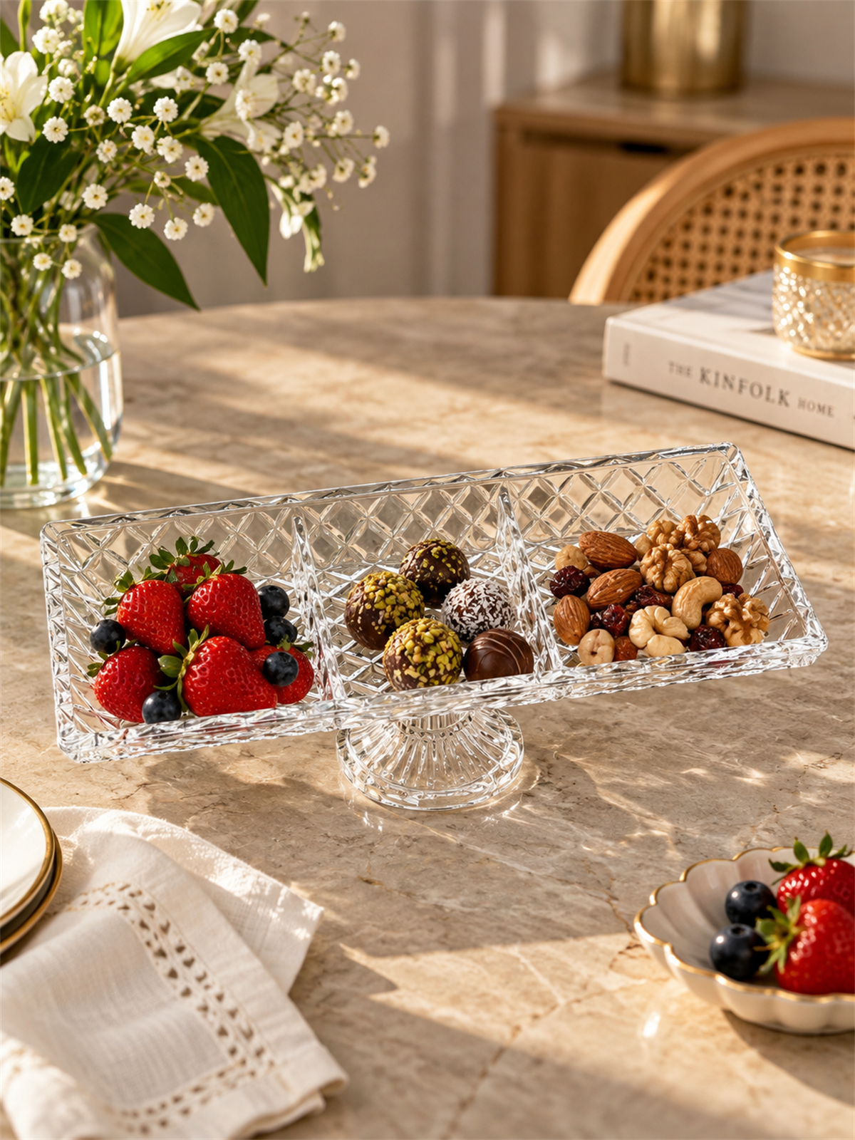  Cam Ayaklı Bölmeli Sunum Tabağı - 40 cm 