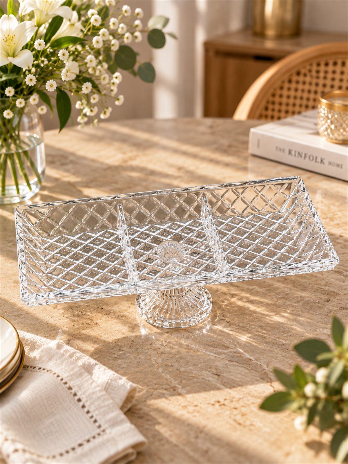  Cam Ayaklı Bölmeli Sunum Tabağı - 40 cm 
