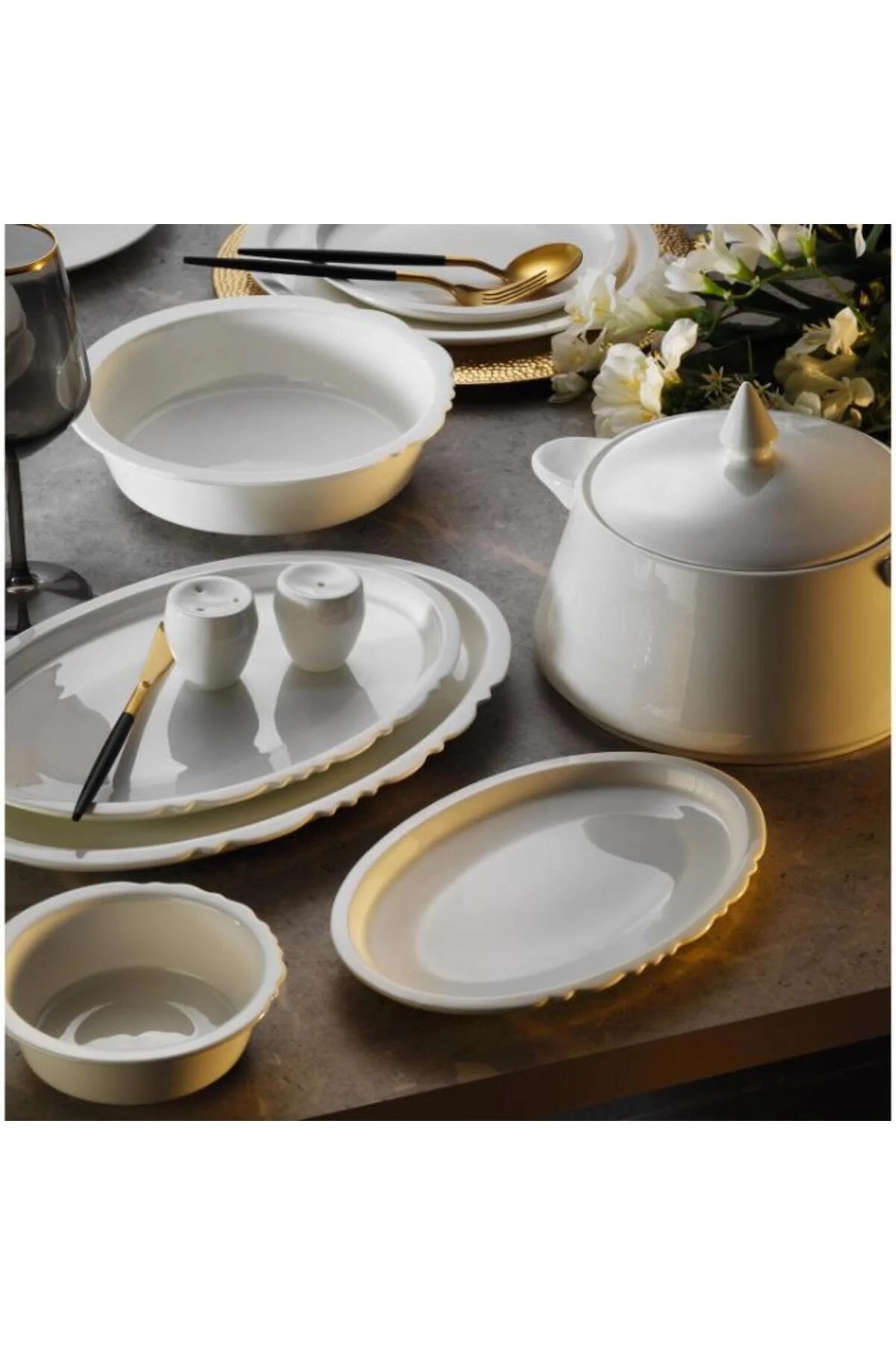 12 Kişilik 60 Parça Rumi Sade Modern Yemek Takımı