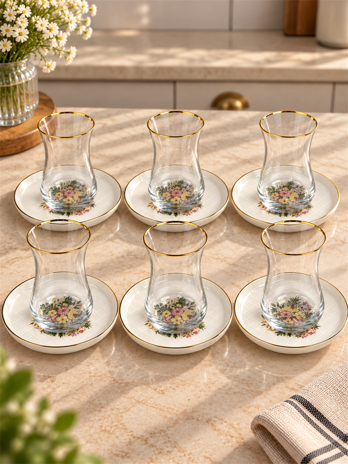 12 Parça 6 Kişilik Flower Çay Seti
