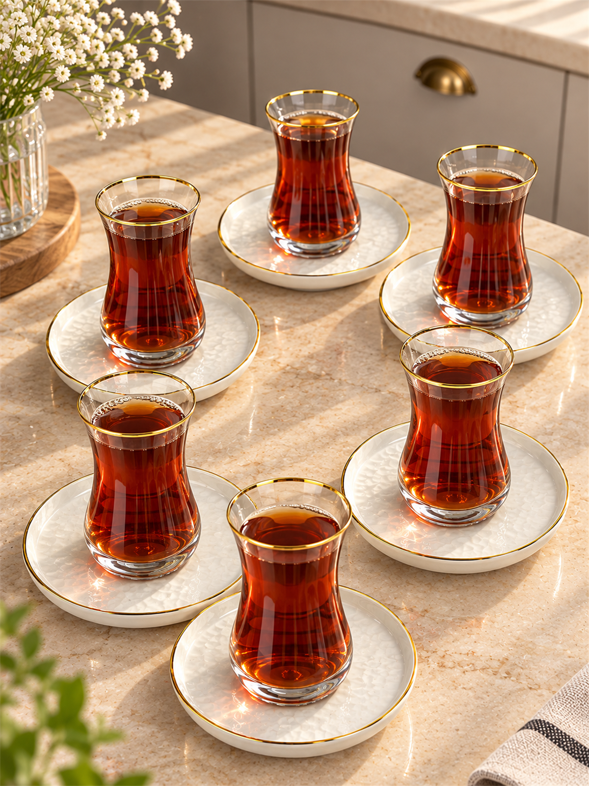 12 Parça 6 Kişilik İstinye Serisi Çay Takımı Gold 