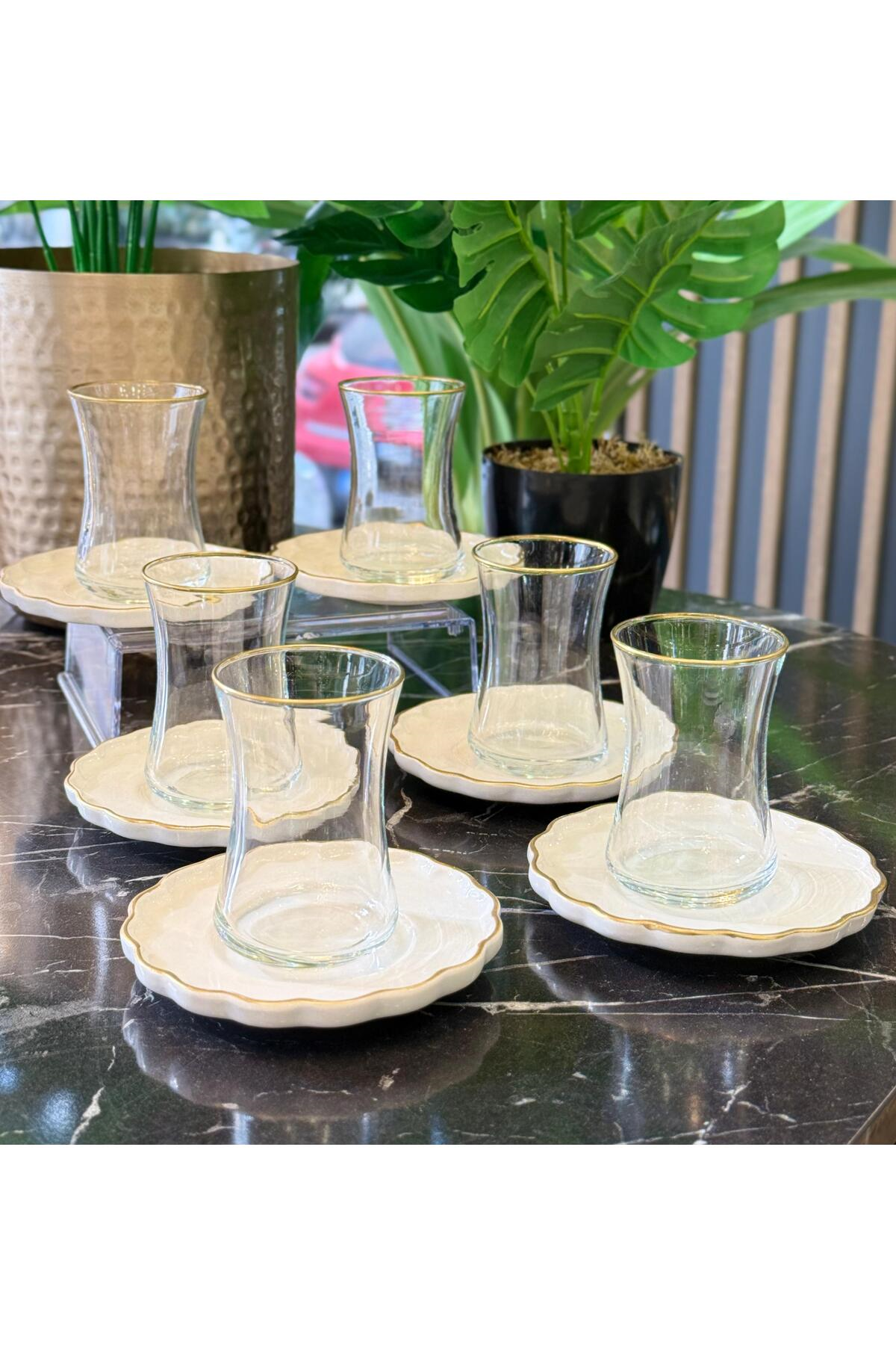 12 Parça 6 Kişilik Modern Gold Daisy Çay Takımı