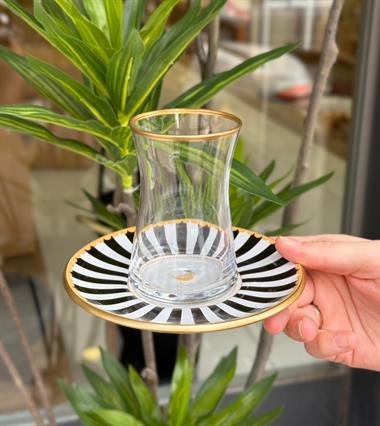 12 Parça Iwon Black Bird  Altın Yaldızlı 6 Kişilik Çay Takımı Seti