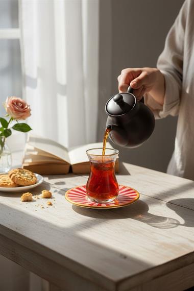 12 Parça Iwon Pink Bird Altın Yaldızlı 6 Kişilik Çay Takımı Seti