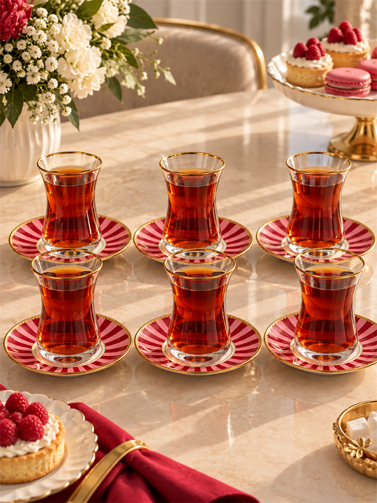 12 Parça Iwon Pink Bird Altın Yaldızlı 6 Kişilik Çay Takımı Seti