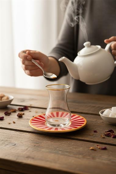 12 Parça Iwon Pink Bird Altın Yaldızlı 6 Kişilik Çay Takımı Seti