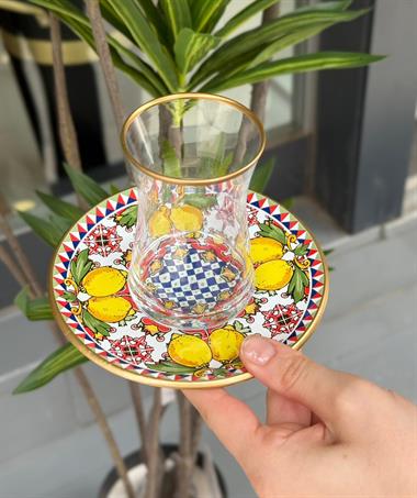 12 Parça Lemoon  Altın Yaldızlı 6 Kişilik Çay Takımı Seti