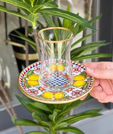 12 Parça Lemoon  Altın Yaldızlı 6 Kişilik Çay Takımı Seti