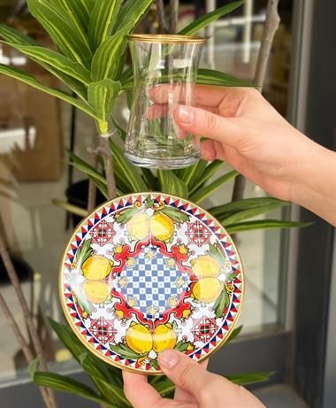 12 Parça Lemoon  Altın Yaldızlı 6 Kişilik Çay Takımı Seti