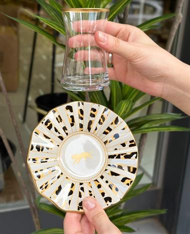 12 Parça Mayon Krem Surf Altın Yaldızlı 6 Kişilik Çay Takımı Seti