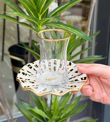 12 Parça Mayon Krem Surf Altın Yaldızlı 6 Kişilik Çay Takımı Seti