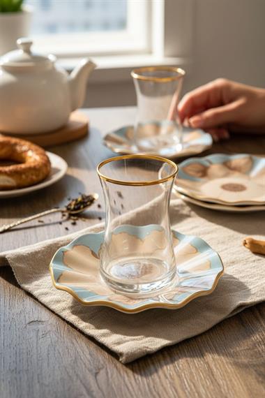 12 Parça Velora Altın Yaldızlı 6 Kişilik Çay Takımı Seti