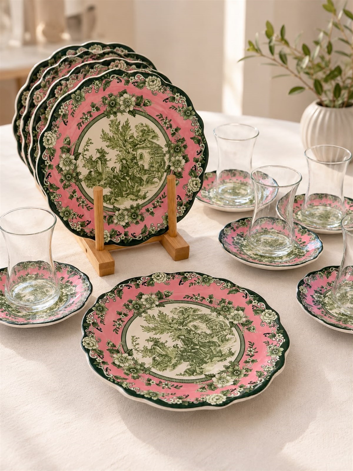 18 Parça 6 Kişilik Venora Pink Pasta Çay Saati Seti