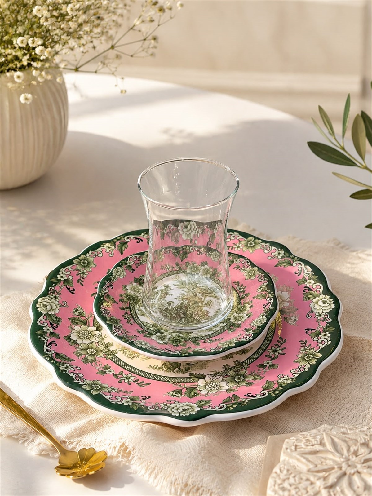 18 Parça 6 Kişilik Venora Pink Pasta Çay Saati Seti
