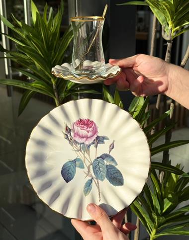 18 Parça Fold Flowers Pasta Çay Saati Seti Gold