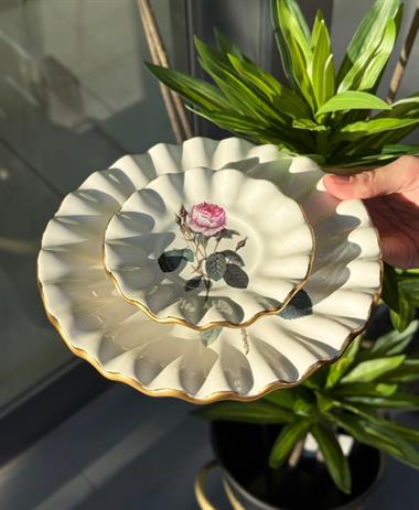 18 Parça Fold Flowers Pasta Çay Saati Seti Gold