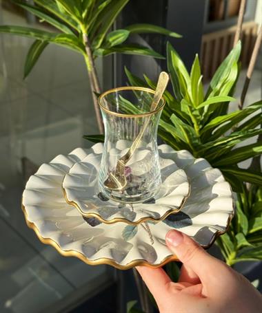 18 Parça Fold Flowers Pasta Çay Saati Seti Gold