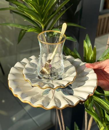 18 Parça Fold Flowers Pasta Çay Saati Seti Gold