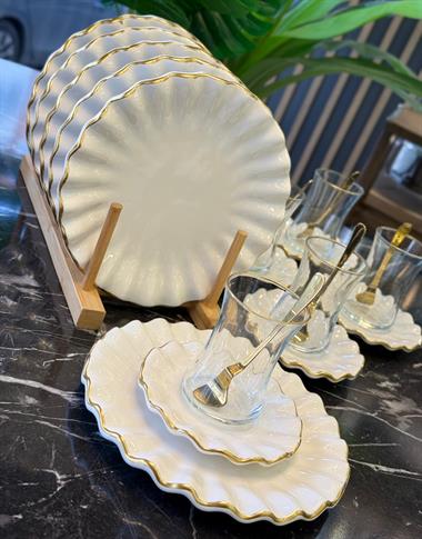 18 Parça Fold Pasta Çay Saati Seti Gold