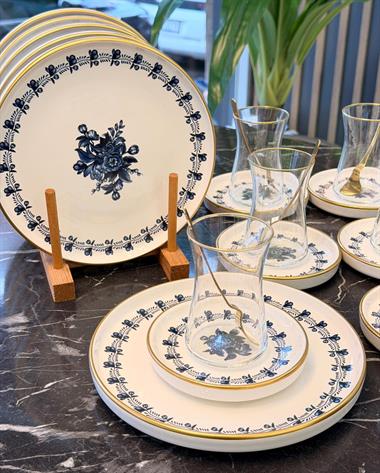 18 Parça Modern Regaria Blue Flower Pasta Çay Saati Seti