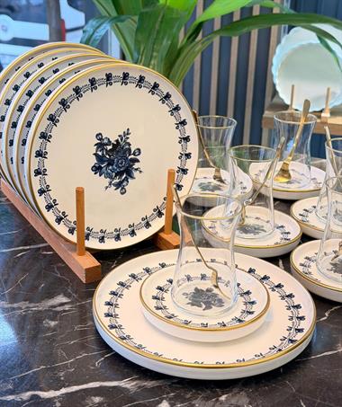 18 Parça Modern Regaria Blue Flower Pasta Çay Saati Seti