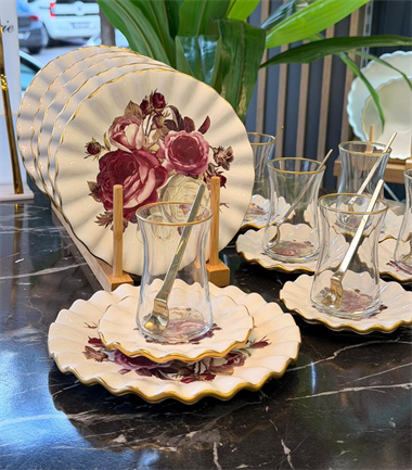 18 Parça Modern Fold Rose Pasta Çay Saati Seti