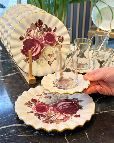 18 Parça Modern Fold Rose Pasta Çay Saati Seti