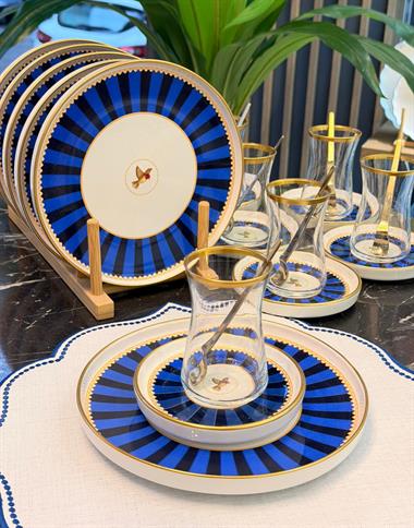 18 Parça Modern Piano Blue Bird Pasta Çay Saati Seti