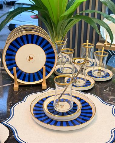 18 Parça Modern Piano Blue Bird Pasta Çay Saati Seti