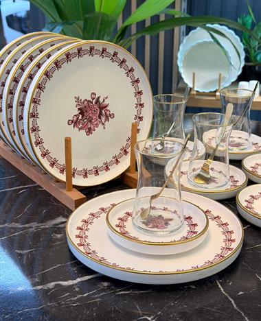 18 Parça Modern Regaria Pink Flower Pasta Çay Saati Seti