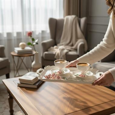 2 Kişilik Avery Porselen Tepsili Kahve Fincan Takımı 