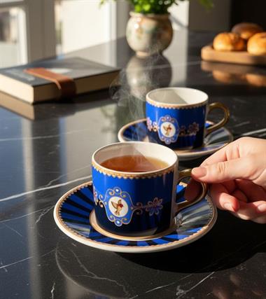 2 Kişilik Bird Blue Double Kahve Fincanı