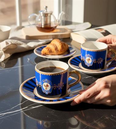 2 Kişilik Bird Blue Double Kahve Fincanı