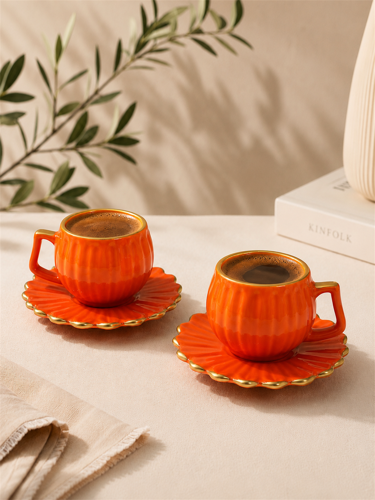 2 Kişilik Daisy Double Kahve Fincanı - Turuncu