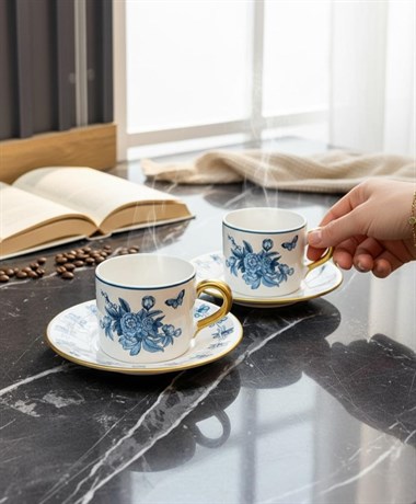 2 Kişilik Double Amber Bloom Blue Kahve Fincanı