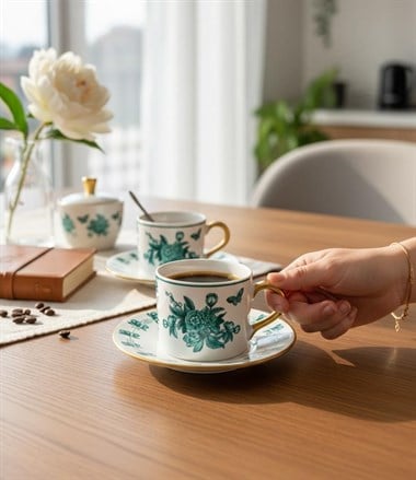 2 Kişilik Double Amber Bloom Green Kahve Fincanı