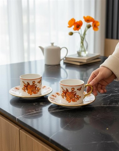 2 Kişilik Double Amber Mustard Bloom Kahve Fincanı