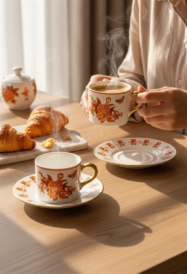 2 Kişilik Double Amber Mustard Bloom Kahve Fincanı