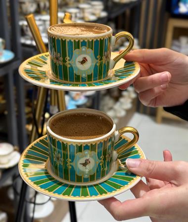 2 Kişilik Green Bird Double Kahve Fincanı