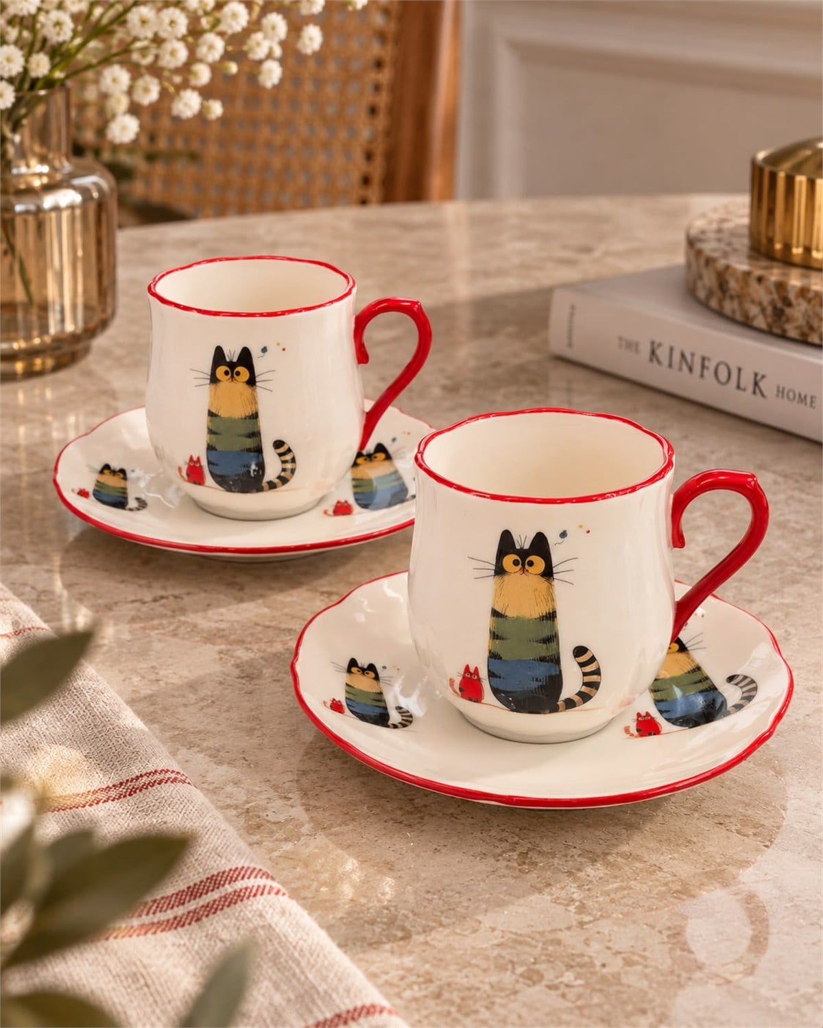 2 Kişilik Meow Porselen Kahve Fincanı Takımı 90 ml