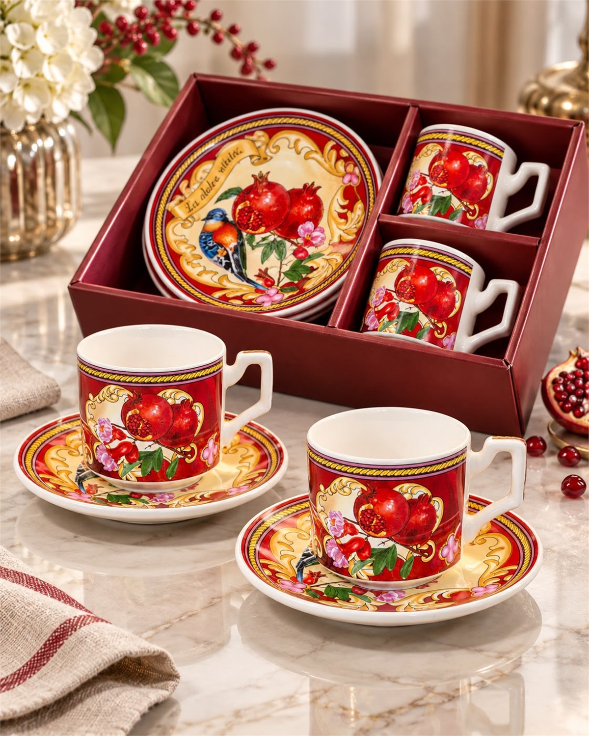 2 Kişilik Nar Rosso Kahve Fincanı