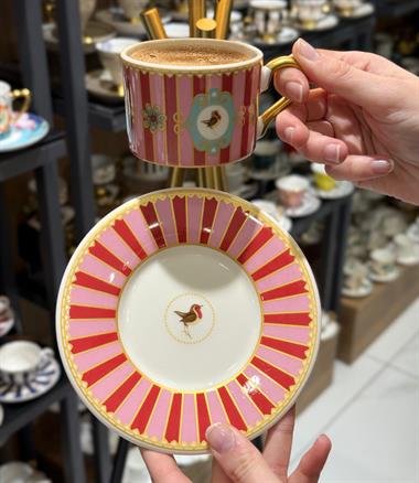 2 Kişilik Pink Bird Double Kahve Fincanı