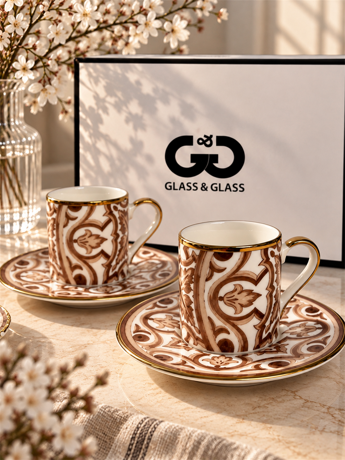 2 Kişilik Porselen Latte Brown Kahve Fincanı Takımı