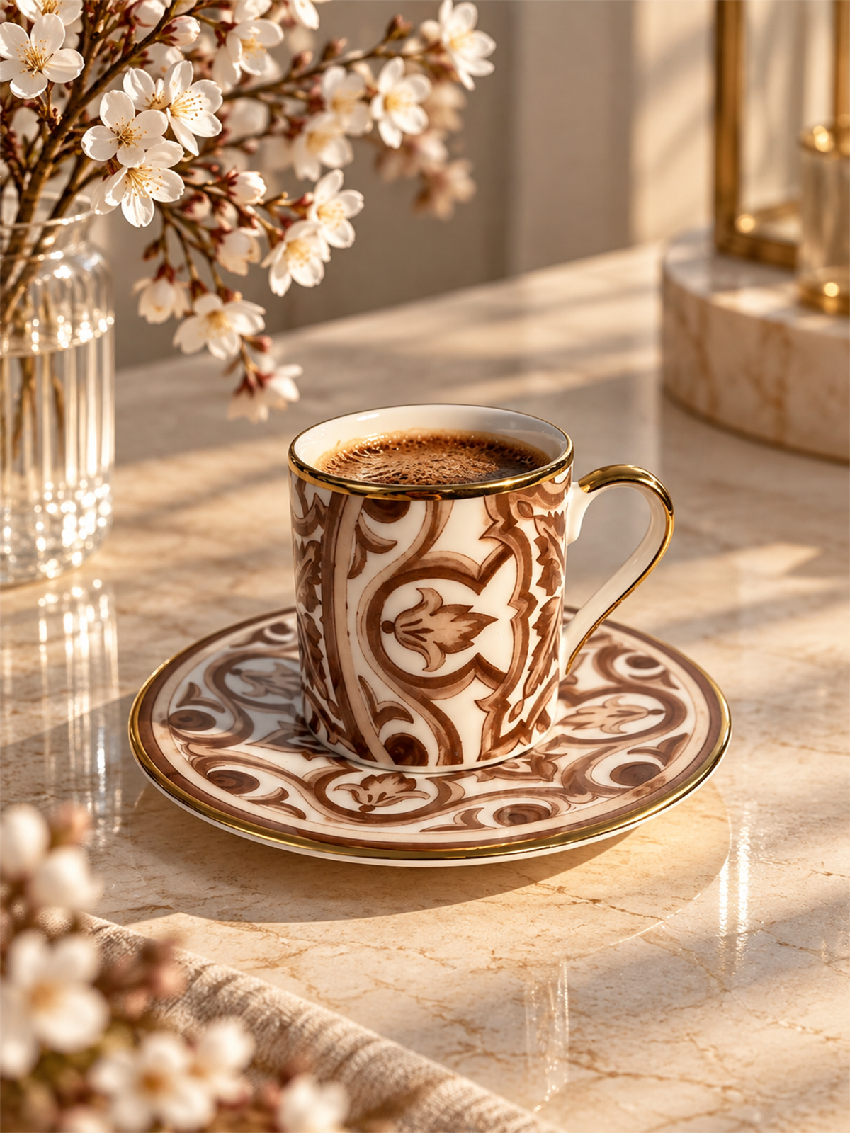 2 Kişilik Porselen Latte Brown Kahve Fincanı Takımı