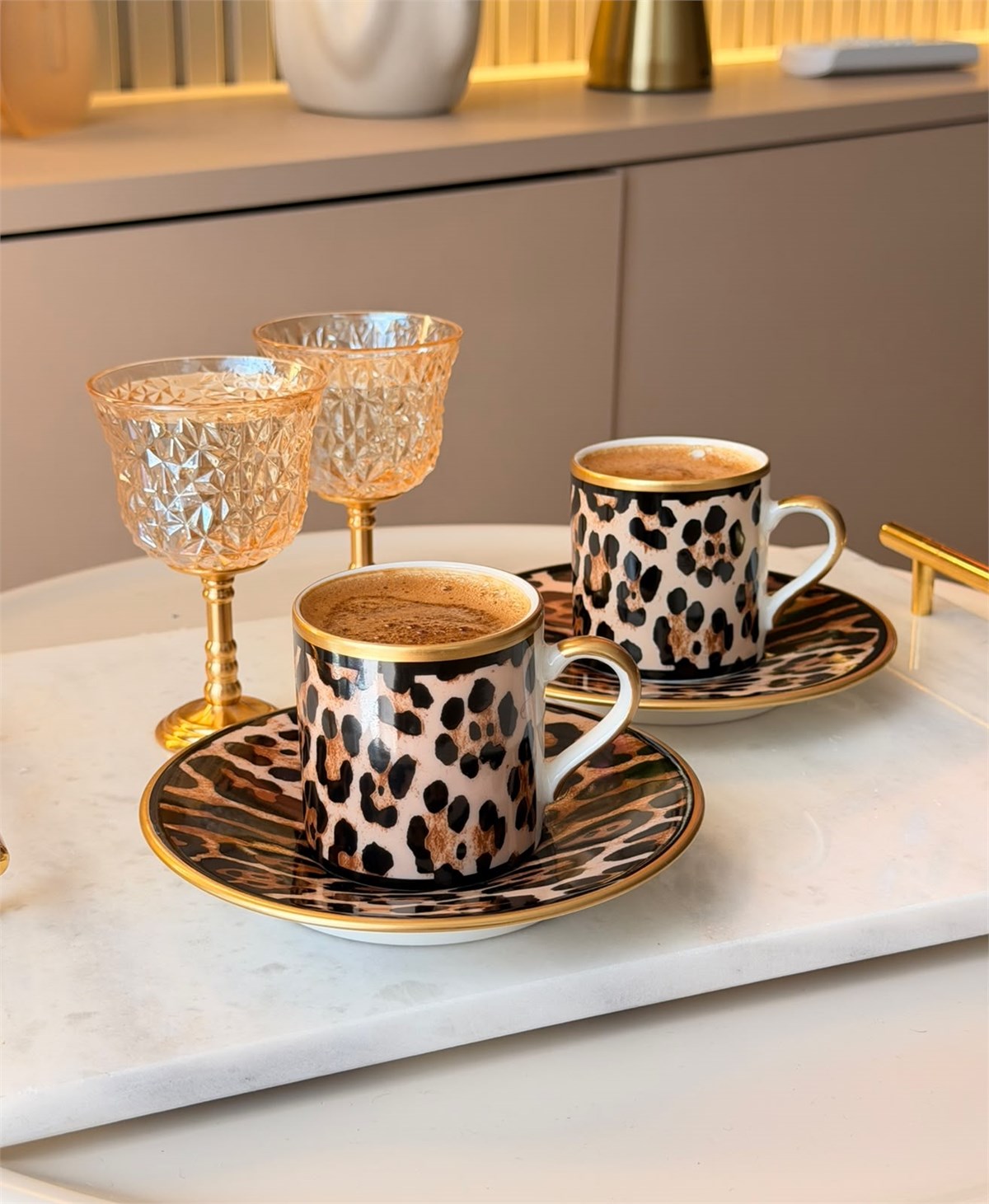 2 Kişilik Porselen Leopard Kahve Fincanı Takımı