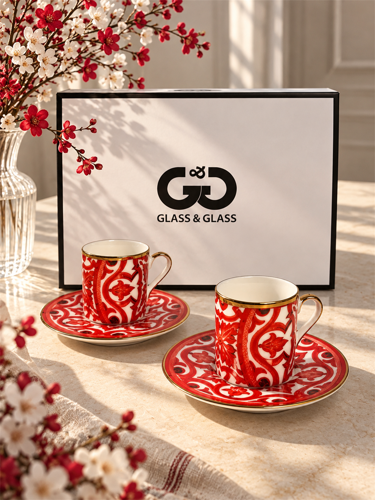 2 Kişilik Porselen Latte Red Kahve Fincanı Takımı